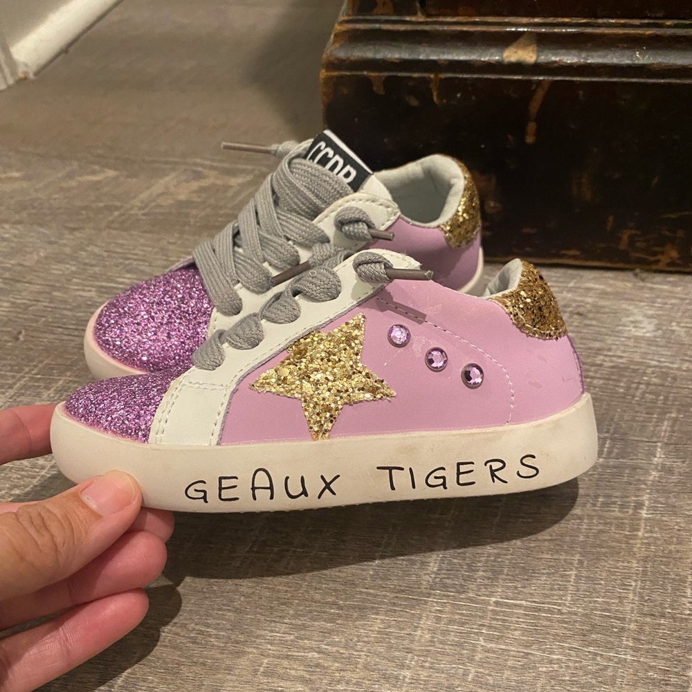 CCDB-Geaux Tigers - Kids Glitter Sneakers - Pink, Gold, and White